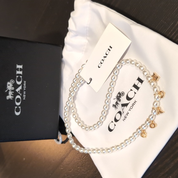 Coach Jewelry - Coach Charms Pearl Cubic Zirconia Necklace + Dust Bag Nwt ❤️
